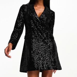 Ever New/ASOS Black Sequin Blazer Dress Long Sleeve